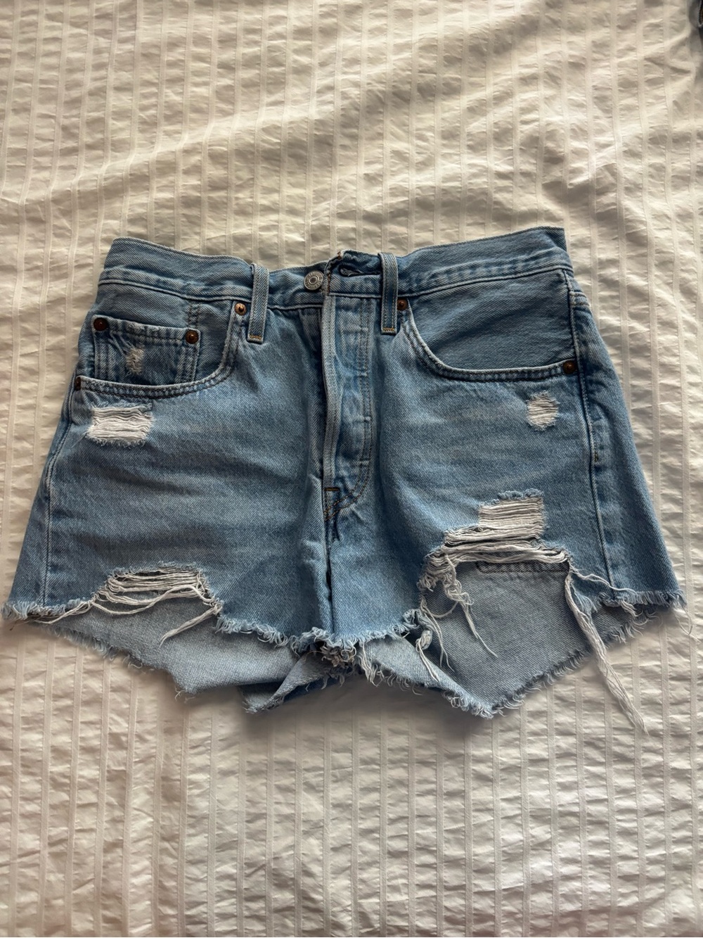 Levi's Light Blue Distressed Denim Jean Shorts